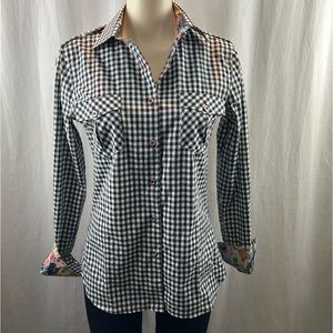 Jared Lang Black and White Checkered Casual Button Down Shirt